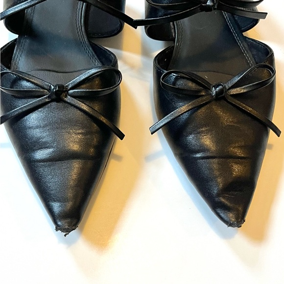 ASOS adorable black faux leather pointed bow slip on flats/mules - Picture 8 of 16